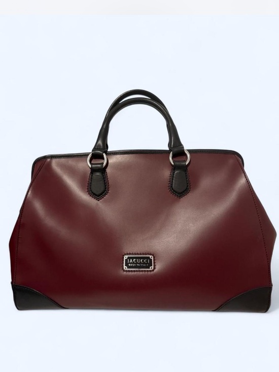 Iacucci Handbags - Iacucci Burgundy and Black Top-Handle Leather Tote
